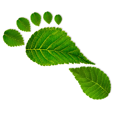 Green leaf footprint symbolizing eco-friendly office printer technology and sustainability